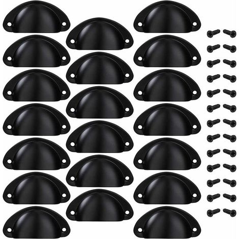Poignée de Tiroir Bouton Porte Coquille Poignée en Forme de Coquille Décoration Porte Meuble Tiroir Armoire Placard avec Vis 20 Pièces Noir (1/5)