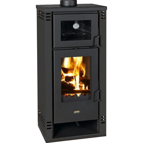 Estufa de leña con horno Prity K2 GT F – 8,1 kW, Negro Grafito, Clase A+, Diseño Moderno (1/5)