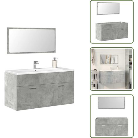 Badschrank mit Spiegel Betongrau Holzwerkstoff - Badschrank Mit Spiegel - Badschränke Mit Spiegeln - Badezimmerschrank Mit Spiegel - Badezimmermöbel