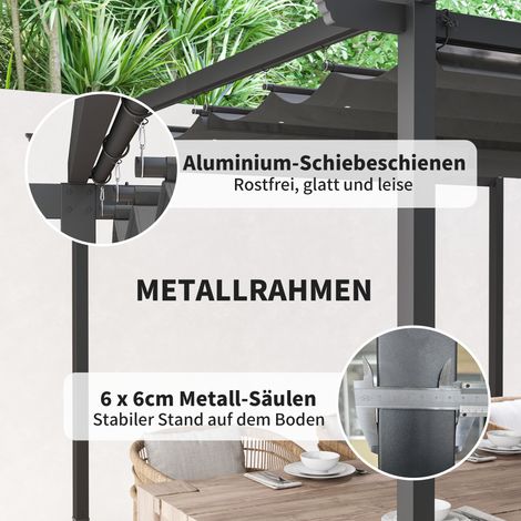 3 x 3 m Pergola de Jardin avec Toit Réglable, Structure Métallique, Protection UPF30+, Voile d'Ombre pour Véranda, Terrasse, Gris Foncé (1/5)