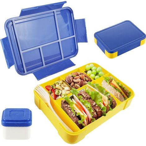 Lunch Box Enfant Boite Repas Compartiment,1330ML Bleu Jaune Boîte à Déjeuner pour Enfant avec Compartiments, pour Maternelle et Enfants école (1/5)