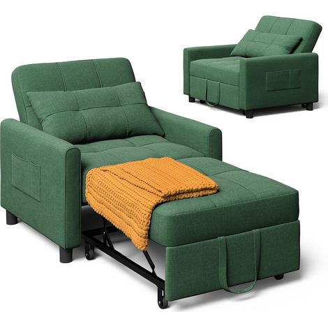 Bealife Fauteuil Convertible Vert Menthe Canapé Lit 1 Place Modulable Chaise Longue Coussin Réglable Rangement et Roulette Pliante (1/5)