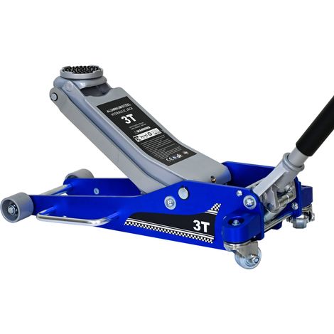 Cric hydraulique rouleur 3 tonnes en aluminium et métal, double pompe, portée 10,9 à 50,8 cm, roues pivotantes 360°, bleu argenté CHICFURN (1/5)