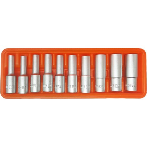 Trade Shop - Juego De 10 Vasos Torx Hembra 1/2" Largo E8 E10 E11 E12 E14 E16 E18 E20 E22 E24 - (1/3)
