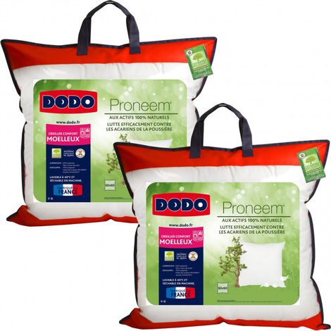 Dodo – Lot de 2 oreillers moelleux antiacariens – Garnissage 100% polyester siliconé – Fermeté moelleux – Dimensions 60 x 60 cm