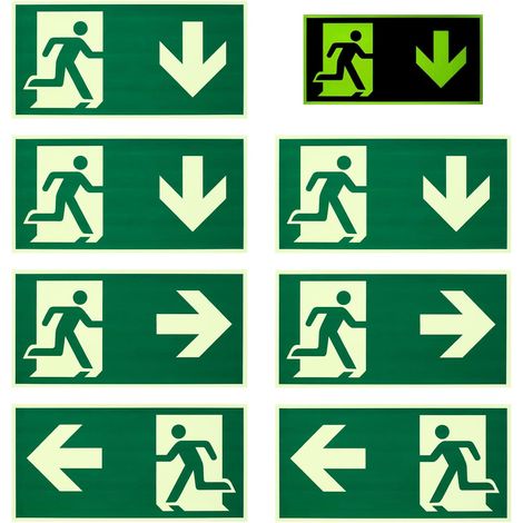 7 pcs Cartelles Sortie d'urgence, gauche droite en bas Signal Cartelle Sortie d'urgenceCartelle Sortie d'urgence, Signal Via di Fuga Adhesive en vinyle pour l'extérieur et l'intérieur, portes, bureaux (1/5)