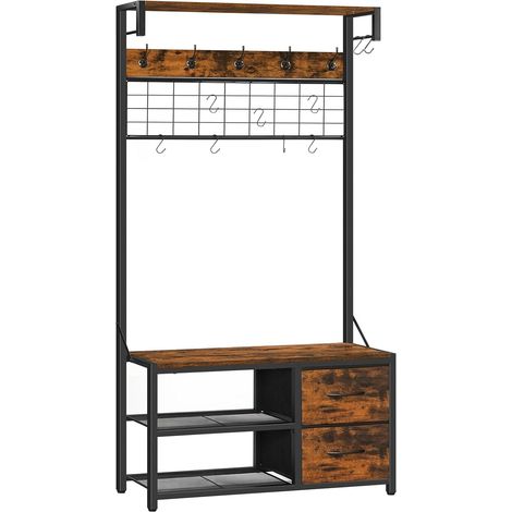 Coat Rack Shelf Shoes Wardrobe Bench Furniture Hooks Drawers Non-woven Fabric Living Room Hallway Brown Vintage Black (1/5)