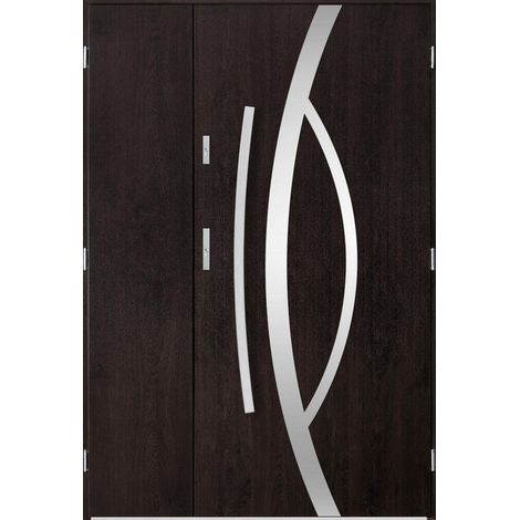 Porte d'entrée double CASTOR 130x200 cm wengé - Poignée et serrure : Sans - Poussant: Droit