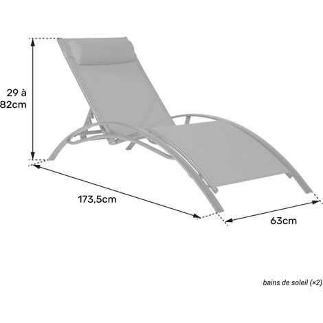 Happy Garden – Lot de 2 transats GALAPAGOS en textilène bleu gris – Structure aluminium gris anthracite – Dossier inclinable 5 niveaux – Confort optimal