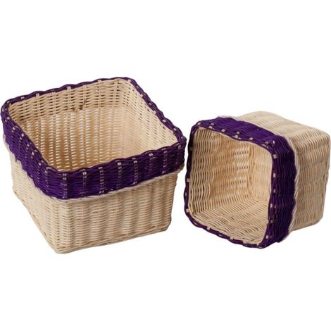 Panier carré en moelle de rotin, set de 2, 22 x 22 x H. 15 cm (lot de 3) (1/2)