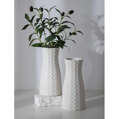 Blanc Ceramique Vase Decoratif: 22cm Boheme Séchées Fleurs Vases Moderne Centre de Table pour Pampa Interieur Chambre Salon Bureau Maison Decoration Lot de 2 (1/5)