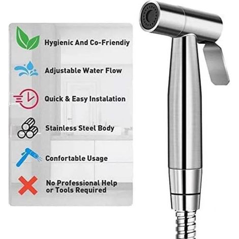 Rociador de bidé portátil para inodoro，rociador de mano de acero inoxidable para baño，adecuado para rociar pañales de tela，higiene del inodoro (1/4)