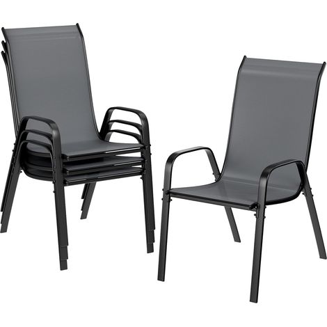 Gartenstühle Stapelstuhl Camping Stapelbar Hochlehner Terrassenstuhl Textilene Stahlgestell für Gärten Innenhöfe Balkone Restaurants 150 kg Belastbar 54 x 69 x 93cm (4pcs, Dunkelgrau) (1/5)