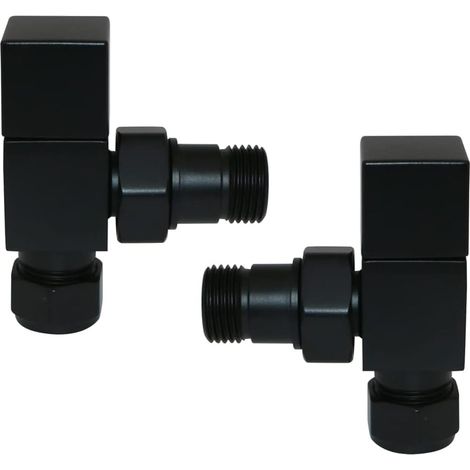 Warmehaus 15mm Pair of Square Angled Radiator Valves Black