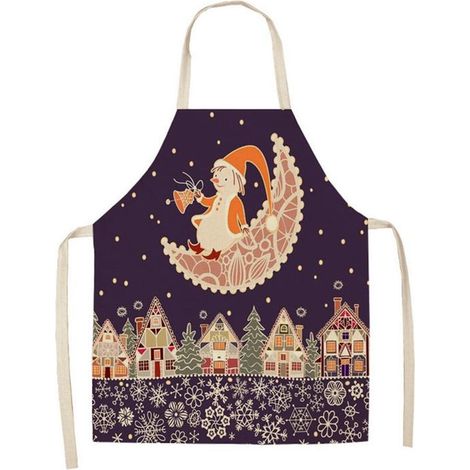 Tablier - Coton Et Lin - Décoration De Noël - Pour Cuisine Et Réveillon - 55 x 68 cm - 1 Pièce