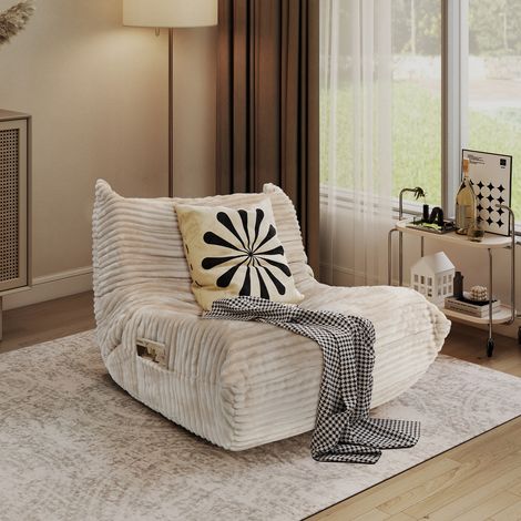 Puluomis Pouf Fauteuil en Velours Côtelé , Pouf pour Salon, chambre, Pouf Poire Adultes, Blanc cassé (1/5)