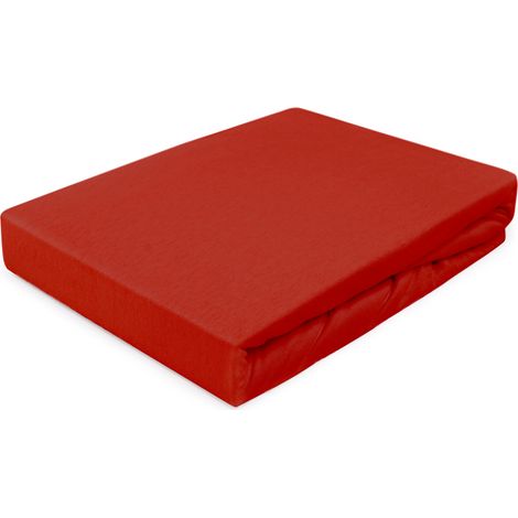 Sábana bajera ajustable de 160x200 cm, tejido elástico jersey 100% algodón, color rojo. (1/5)