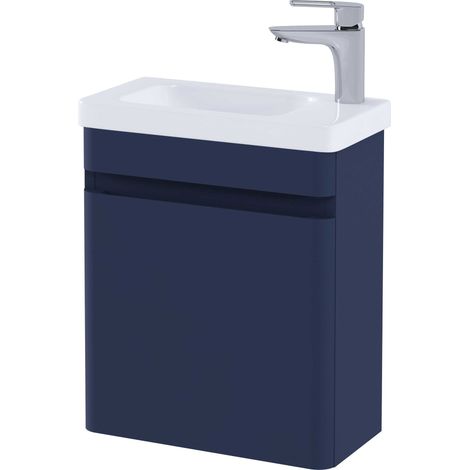 RAK Resort Wall Hung Cloakroom Vanity Unit with RH Basin 450mm Wide - Matt Denim Blue (1/2)