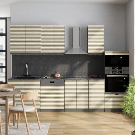 Cucina componibile Fame-Line, Pannello in rovere/antracite, 300 cm con armadio alto, PL Marmo, Vicco