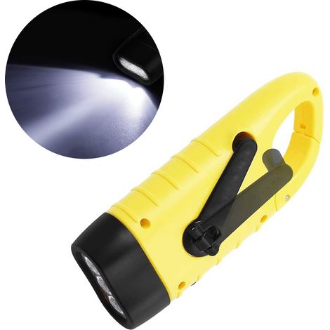 Lampe torche LED portable multifonction rechargeable à énergie solaire et manuelle, idéale pour le camping et les situations d'urgence (jaune) (1/5)