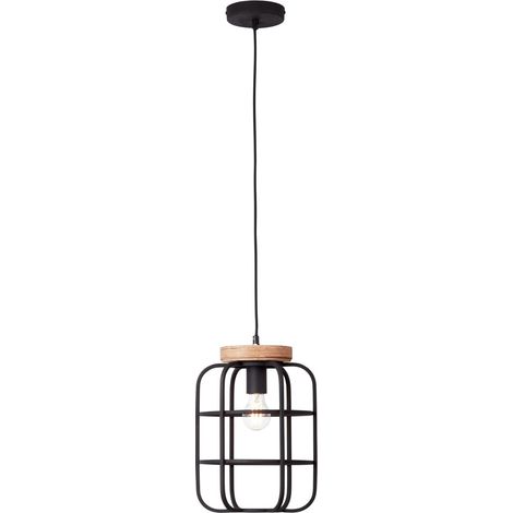 BRILLIANT Lampe, Gwen Pendelleuchte 1flg antik holz/schwarz korund, Metall/Holz, 1x A60, E27, 40W,Normallampen (nicht enthalten) (1/4)