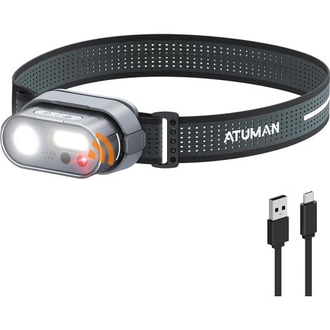 MH1 Lampe Frontale Rechargeable, Torche Frontale Multifonction 1 Pack avec Voyant Rouge et 7 Modes d'Éclairage Headlamp IPX4 Légère avec Capteur Mouvement pour Camping/Urgence/Pêche/Course (1/5)
