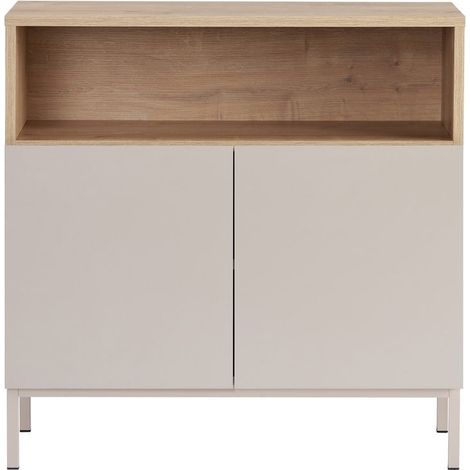 CALICOSY - Petit buffet 2 portes 1 niche décor cachemire et bois L80 cm - OLIVER (1/5)