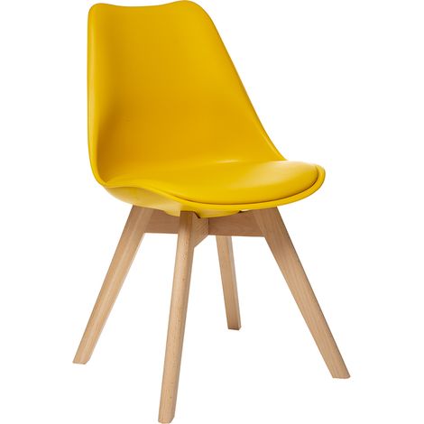 Atmosphera – Chaise salle à manger Baya jaune – Coque rembourrée en polypropylène – Pieds en hêtre – Hauteur d'assise 46 cm – Dimensions 48x55x81 cm (1/8)