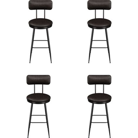 Lot de 4 Tabouret de bar en Cuir PU, chaises hautes de cuisine pour îlot et comptoir, et métal de style industriel avec dossier 65cm, Noir (1/5)