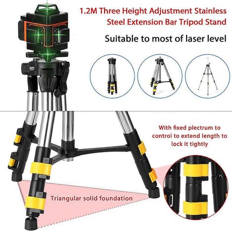 Trépied à rallonge en acier inoxydable de 1,2 mètre, réglable en hauteur sur trois positions, compatible avec les niveaux laser, les niveaux à bulle et les accessoires laser. (1/5)