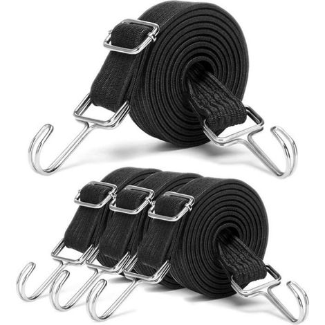 4 Pièces Tendeur Élastique, Crochet Métal Noir, Sangle Serrage Haute Résistance, Vélo Moto Camping (1/4)