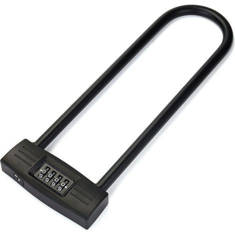 Lucchetto a U a 4 cifre per moto/bicicletta - Combinazione bloccabile/reimpostabile per biciclette/porta bloccabile. (Nero) Un pezzo.