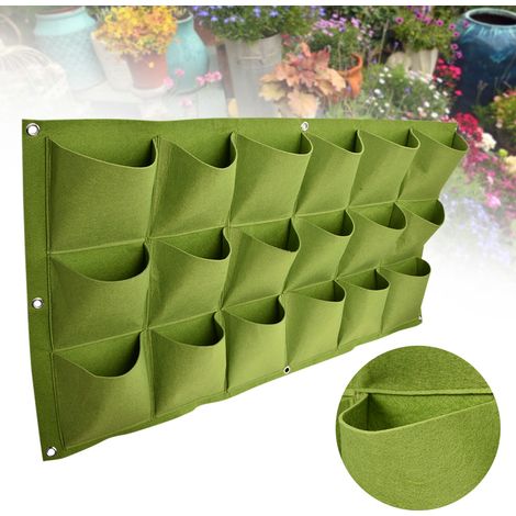 Vertikale Begrünung mit 18 Taschen – Hängende Wand-Pflanzsäcke für den Außenbereich (1/5)