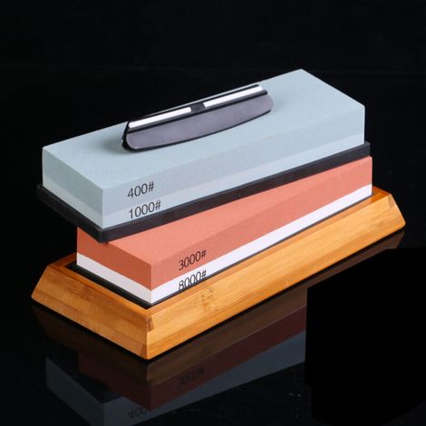 White corundum sharpening stone, 400/1000 and 3000/80000 grit, flattening stone, set of angle guides for knife sharpening (1/5)