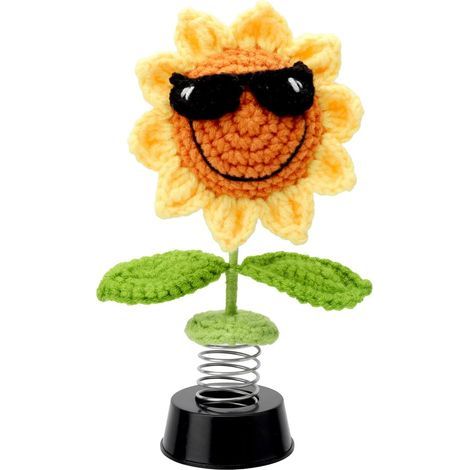 Decorazione per Auto, Girasole a Uncinetto da Agitare Decorazioni per Cruscotto, Giocattolo all'Uncinetto per Interni dell'Auto, Accessorio Ornamento Bobble Head Regalo di Compleanno per Uomo e Donna (1/5)