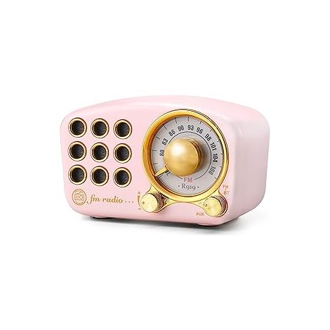 Retro Bluetooth Lautsprecher FM Vintage Radio mit Lautstärke, starke Bassverstärkung, Bluetooth 5.0 drahtlose Verbindung, Lautstärke, TF-Karte & MP3-Player (Pink)