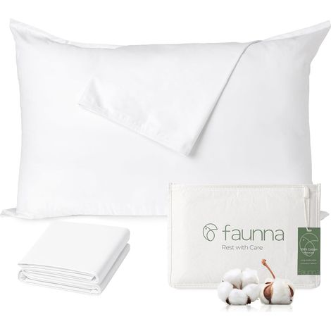 Protège-oreillers Anti-acariens 50 x 70 cm, Lot de 2, Coton, Blanc Pores de 7,28 µm, rabat intérieur sur le zip, 600 fils, hypoallergénique, respirant (1/5)