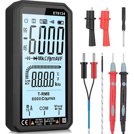 Multimètre Automatique Numérique TRMS 6000 Comptes avec Alarme Sonore/Lumineuse NCV Testeur Electrique Température Capacité Tension/Courant AC DC Résistance Fréquence Diode Continuité (1/5)