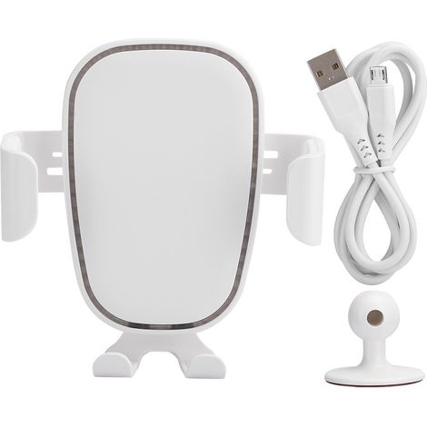 Support de voiture chargeur sans fil, rotation 360°, charge rapide, support téléphone universel, blanc (1/5)