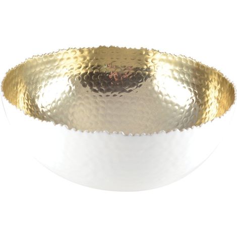 Saladier Coupe à Fruits en Aluminium Blanc et Doré Bol de Présentation 26 x 26 x 11,5 cm - PANGIVO (1/3)