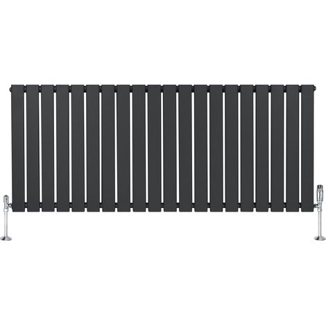 Radiateur Plat à 1 Colonne & Vannes 600 x 1400 mm en Acier Gris Anthracite Chauffage Centrale Moderne Horizontale Monté Sur Mur Cuisine Salle de Bain [Brosse de Nettoyage & Supports INCLUSES]