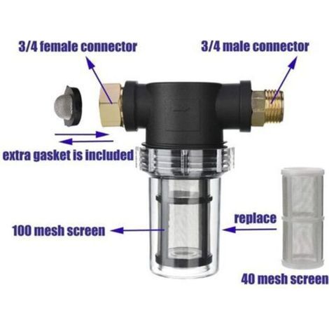 pair Filtre à eau pour tuyau d'arrosage, compatible avec l'entrée d'eau d'un nettoyeur haute pression. Filtre à sédiments en ligne, tamis de 40 mailles, tamis supplémentaire de 100 mailles.