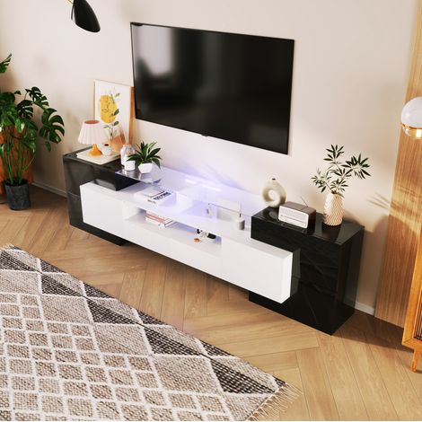 Mueble TV moderno con LED blanco y negro 200 cm OKMYHOME (1/5)
