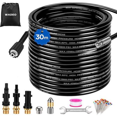 1 Tuyau Nettoyage 30M,Haute Pression 400 Bar,Tuyau Anti-Torsion,Buses Rotatives,Usage Domestique