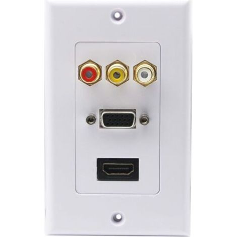 3RCA + HDMI + VGA Plaque Murale HDMI Component Composite Audio Vidéo Prise de Charger Support de Prise de Courant Murale Face Plate Panel Cover Blanc (3RCA & HDMI et VGA) RCA&HDMI&VGA