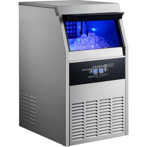 Gewerbliche Eiswürfelmaschine aus Edelstahl mit Selbstreinigung, 59 kg/24 h, 14 kg Vorrat, unterbaufähig für Bar und Restaurant (1/5)