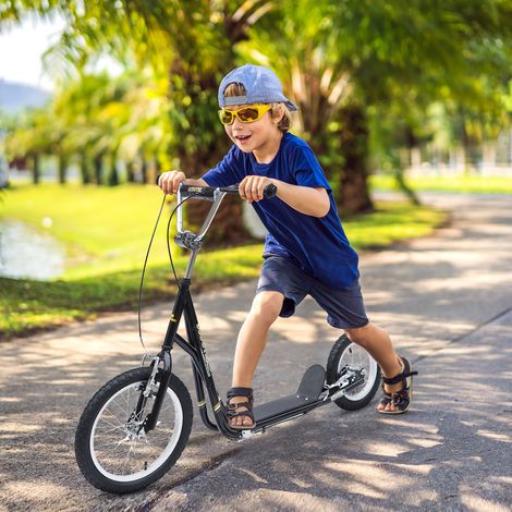 Trottinette patinette Vélo Enfant à partir de 5 Ans Tout Terrain Grands pneus gonflables Guidon réglable poignées Freins et béquille pour Adultes et Enfants Acier Noir (1/5)