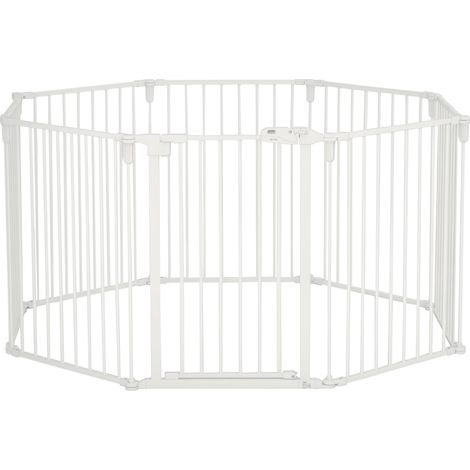 PawHut Welpenauslauf Freigehege für Hund Schutzgitter mit Tür Kaminschutzgitter flexible klappbar 8 Paneele je 60 x 76 cm Weiß