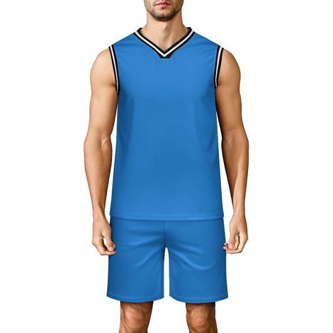 Men's Basketball Set, Adult Basketball Jersey, Sleeveless V-Neck Sports Outfit, Tank Top and Shorts for Fitness, Match, Training, Sizes S-5XL (1/5)
