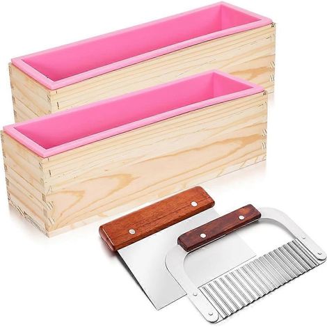 Moule à savon rectangulaire avec emporte-pièce - Moule à savon souple en silicone de 1,2 kg (42 oz) avec base en bois (1/5)